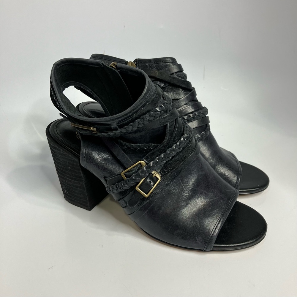 Isola navy blue leather sandals block heelβ peep toe boho womenβs size 8.5